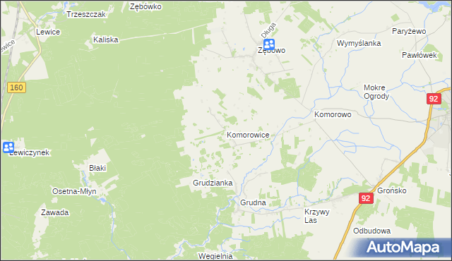 mapa Komorowice gmina Lwówek, Komorowice gmina Lwówek na mapie Targeo