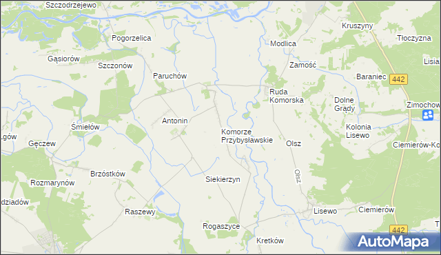 mapa Komorze Przybysławskie, Komorze Przybysławskie na mapie Targeo