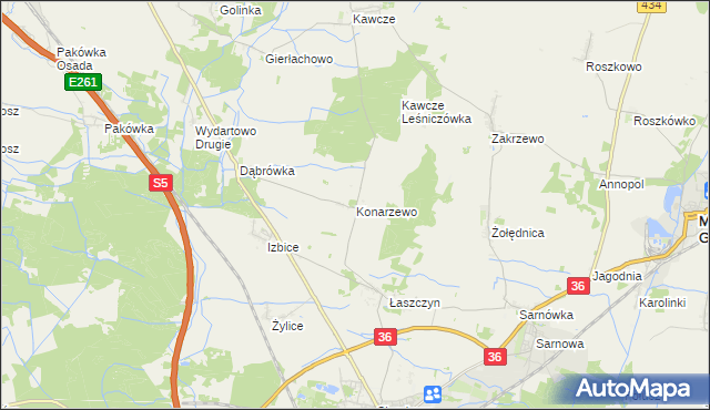 mapa Konarzewo gmina Rawicz, Konarzewo gmina Rawicz na mapie Targeo