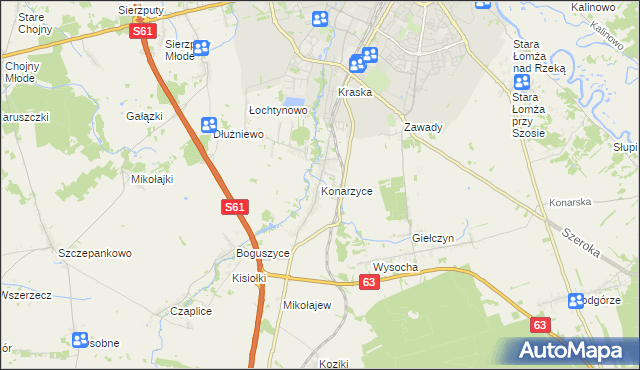 mapa Konarzyce gmina Łomża, Konarzyce gmina Łomża na mapie Targeo