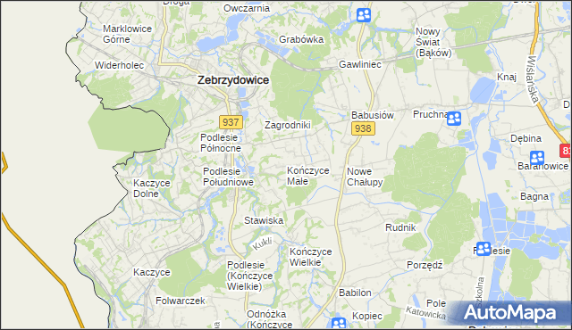 mapa Kończyce Małe, Kończyce Małe na mapie Targeo