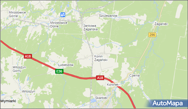 mapa Konin Żagański, Konin Żagański na mapie Targeo