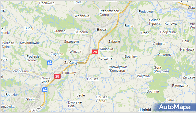 mapa Korczyna gmina Biecz, Korczyna gmina Biecz na mapie Targeo