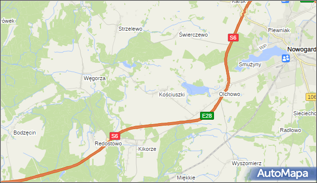 mapa Kościuszki gmina Osina, Kościuszki gmina Osina na mapie Targeo