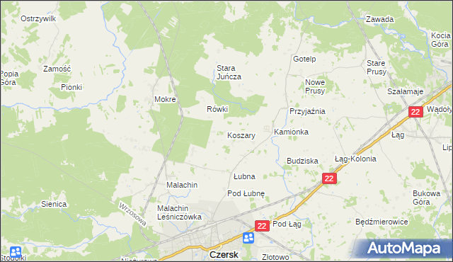 mapa Koszary gmina Czersk, Koszary gmina Czersk na mapie Targeo