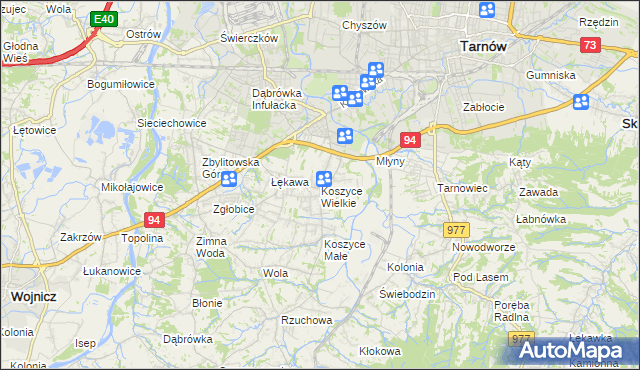 mapa Koszyce Wielkie, Koszyce Wielkie na mapie Targeo