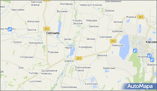 mapa Koziegłowy gmina Kleczew, Koziegłowy gmina Kleczew na mapie Targeo