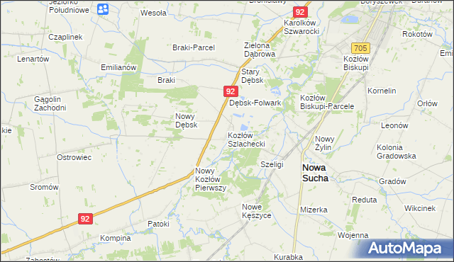 mapa Kozłów Szlachecki, Kozłów Szlachecki na mapie Targeo