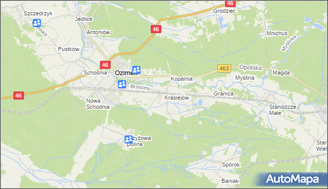 mapa Krasiejów, Krasiejów na mapie Targeo