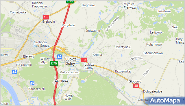 mapa Krobia gmina Lubicz, Krobia gmina Lubicz na mapie Targeo