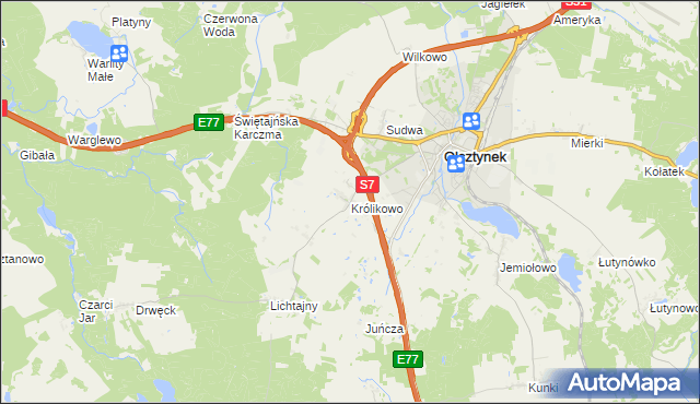 mapa Królikowo gmina Olsztynek, Królikowo gmina Olsztynek na mapie Targeo