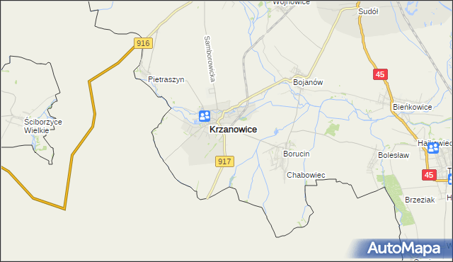 mapa Krzanowice powiat raciborski, Krzanowice powiat raciborski na mapie Targeo