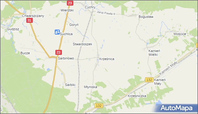 mapa Krześnica, Krześnica na mapie Targeo