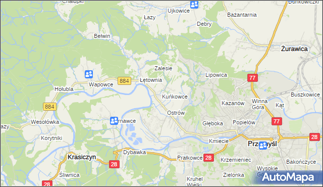 mapa Kuńkowce, Kuńkowce na mapie Targeo