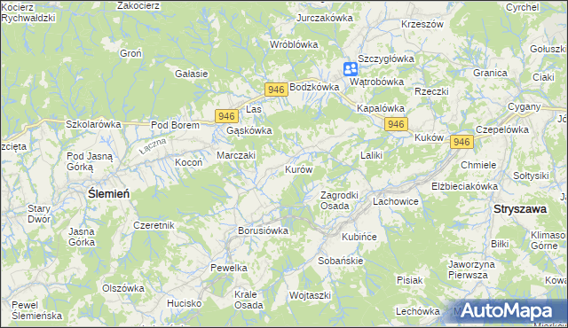 mapa Kurów gmina Stryszawa, Kurów gmina Stryszawa na mapie Targeo