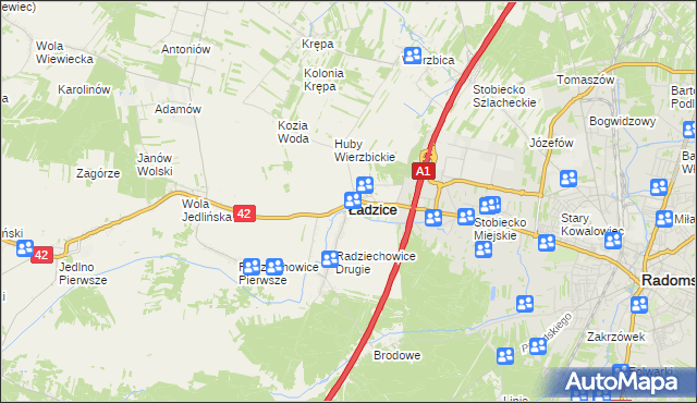 mapa Ładzice, Ładzice na mapie Targeo