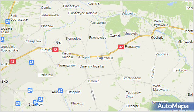 mapa Łagiewniki gmina Kodrąb, Łagiewniki gmina Kodrąb na mapie Targeo