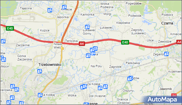 mapa Łąka gmina Trzebownisko, Łąka gmina Trzebownisko na mapie Targeo