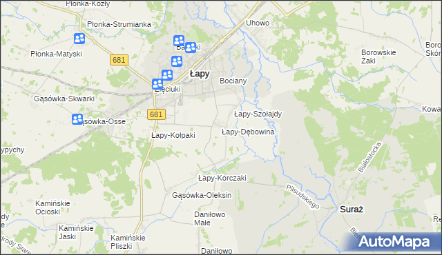 mapa Łapy-Dębowina, Łapy-Dębowina na mapie Targeo