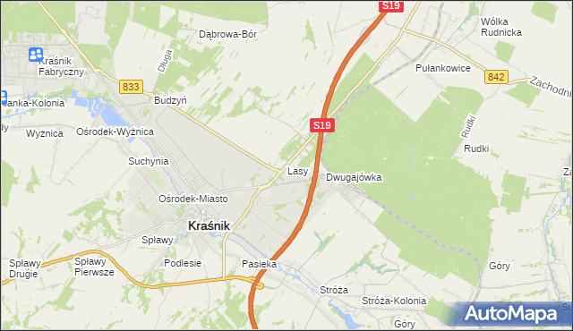 mapa Lasy gmina Kraśnik, Lasy gmina Kraśnik na mapie Targeo