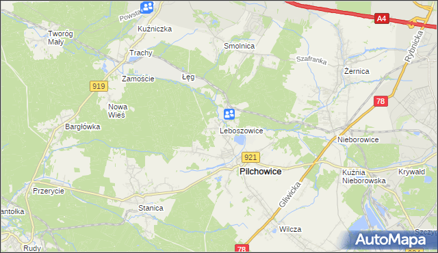 mapa Leboszowice, Leboszowice na mapie Targeo