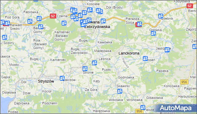 mapa Leśnica gmina Stryszów, Leśnica gmina Stryszów na mapie Targeo
