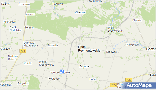 mapa Lipce Reymontowskie, Lipce Reymontowskie na mapie Targeo