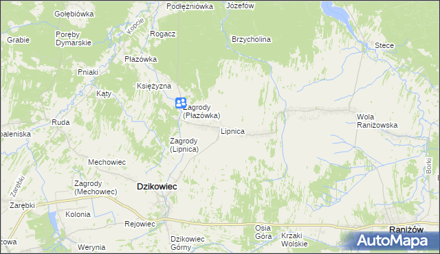 mapa Lipnica gmina Dzikowiec, Lipnica gmina Dzikowiec na mapie Targeo