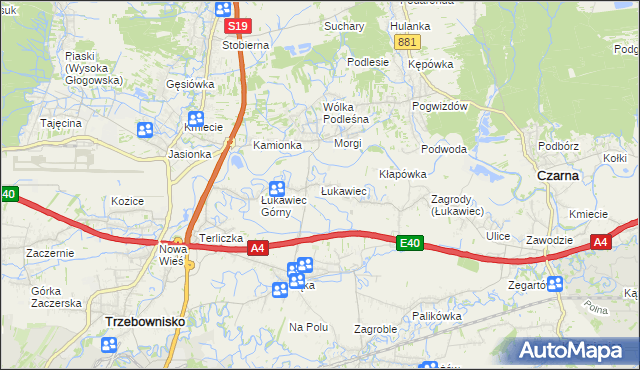 mapa Łukawiec gmina Trzebownisko, Łukawiec gmina Trzebownisko na mapie Targeo