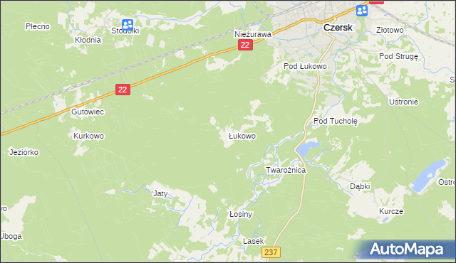 mapa Łukowo gmina Czersk, Łukowo gmina Czersk na mapie Targeo