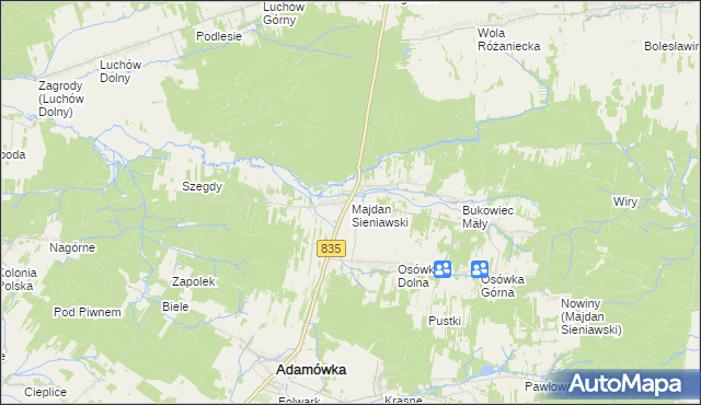 mapa Majdan Sieniawski, Majdan Sieniawski na mapie Targeo