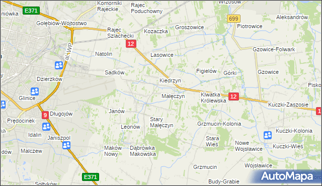 mapa Małęczyn gmina Gózd, Małęczyn gmina Gózd na mapie Targeo