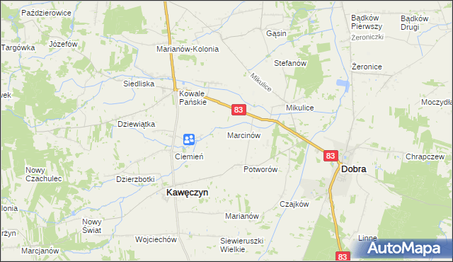 mapa Marcinów gmina Kawęczyn, Marcinów gmina Kawęczyn na mapie Targeo