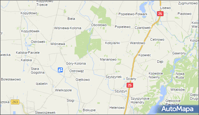 mapa Marianowo gmina Ślesin, Marianowo gmina Ślesin na mapie Targeo