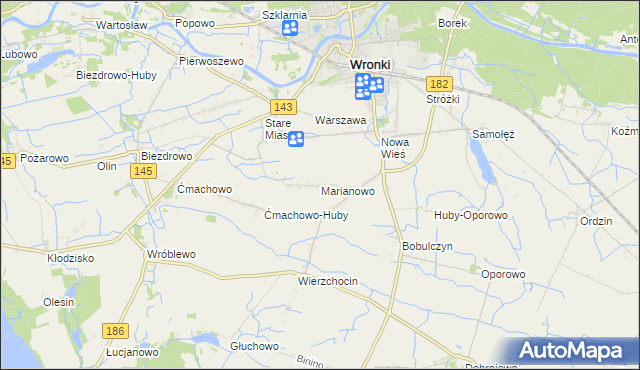 mapa Marianowo gmina Wronki, Marianowo gmina Wronki na mapie Targeo