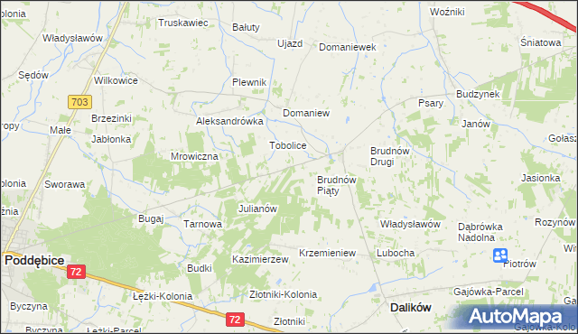 mapa Marysin gmina Dalików, Marysin gmina Dalików na mapie Targeo