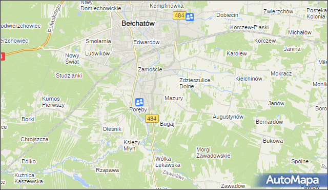 mapa Mazury gmina Bełchatów, Mazury gmina Bełchatów na mapie Targeo