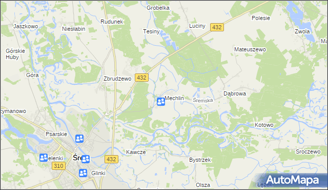 mapa Mechlin gmina Śrem, Mechlin gmina Śrem na mapie Targeo