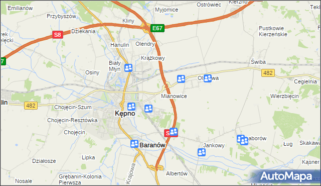 mapa Mianowice gmina Kępno, Mianowice gmina Kępno na mapie Targeo