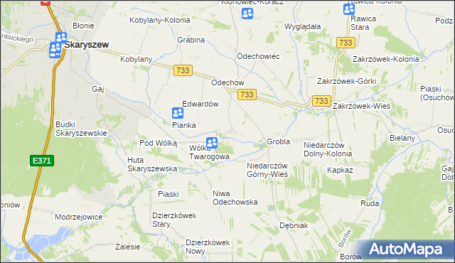 mapa Miasteczko gmina Skaryszew, Miasteczko gmina Skaryszew na mapie Targeo