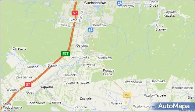 mapa Michniów, Michniów na mapie Targeo