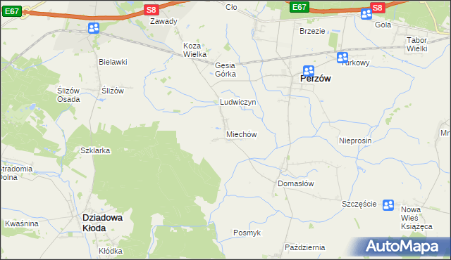 mapa Miechów gmina Perzów, Miechów gmina Perzów na mapie Targeo