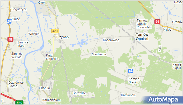 mapa Miedziana gmina Tarnów Opolski, Miedziana gmina Tarnów Opolski na mapie Targeo