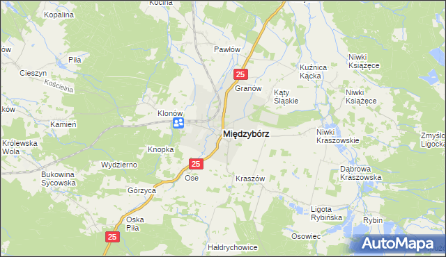 mapa Międzybórz powiat oleśnicki, Międzybórz powiat oleśnicki na mapie Targeo