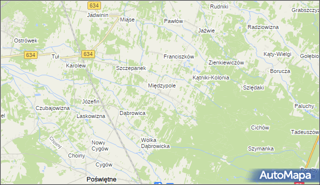 mapa Międzyleś gmina Poświętne, Międzyleś gmina Poświętne na mapie Targeo