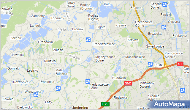 mapa Międzyrzecze Dolne, Międzyrzecze Dolne na mapie Targeo