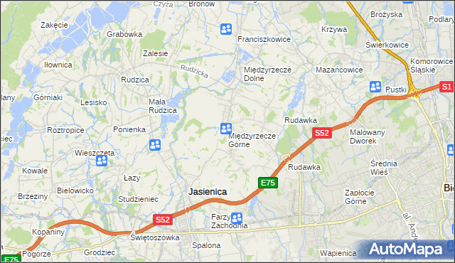 mapa Międzyrzecze Górne, Międzyrzecze Górne na mapie Targeo