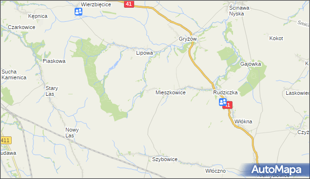 mapa Mieszkowice gmina Prudnik, Mieszkowice gmina Prudnik na mapie Targeo