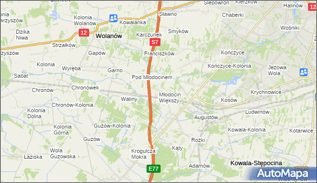 mapa Młodocin Większy, Młodocin Większy na mapie Targeo