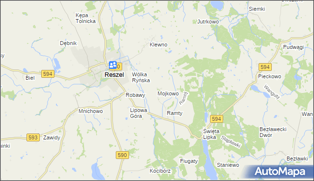 mapa Mojkowo gmina Reszel, Mojkowo gmina Reszel na mapie Targeo